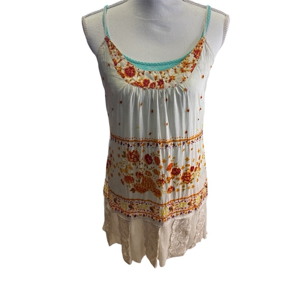 Free People  Dress and Cami Ivory& Orange Floral Print  Teal Cami  Size S/P NEW - Picture 16 of 17